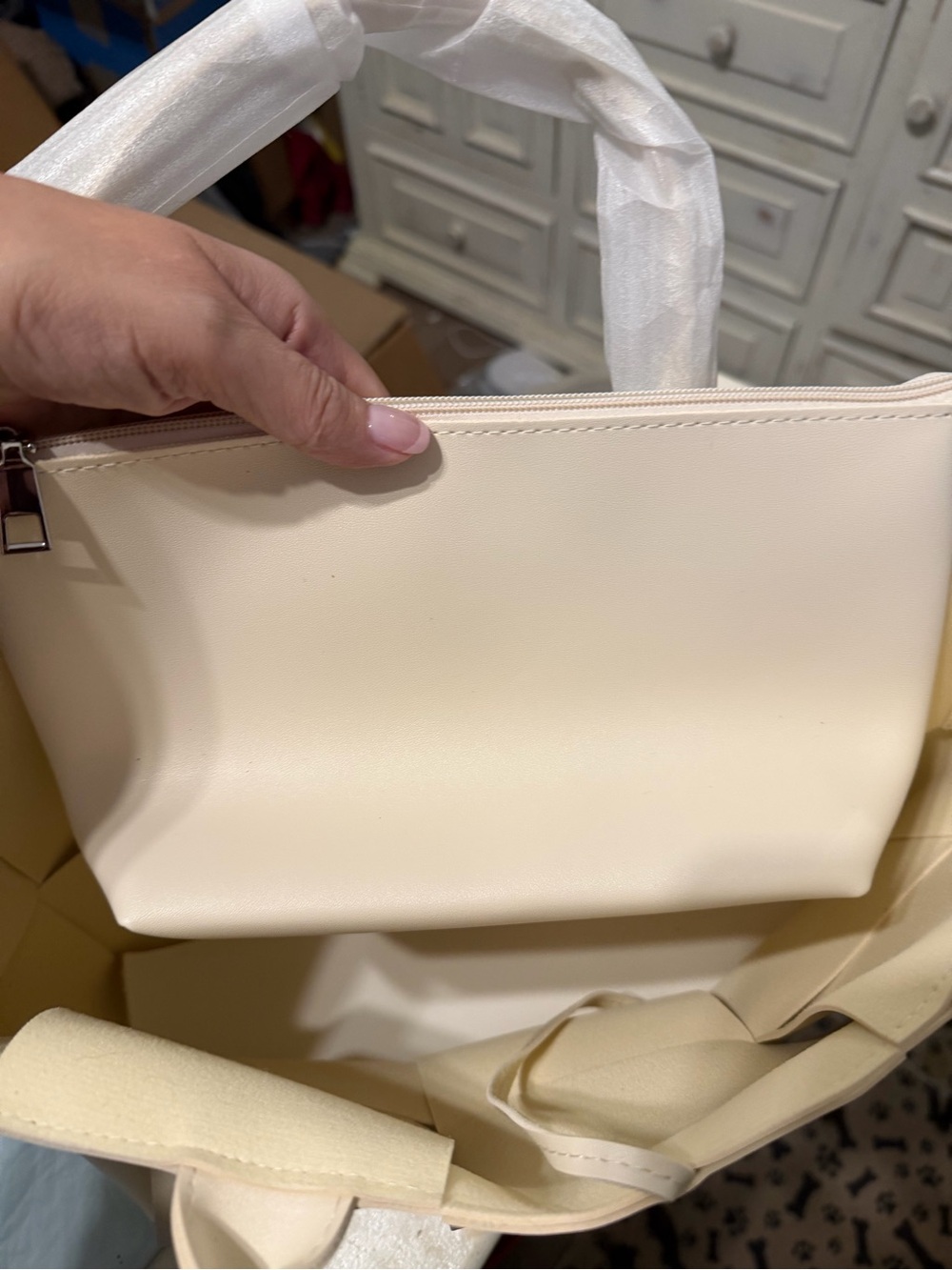 Source Unknown Cream Woven Panel Tote - Picture 2 of 2